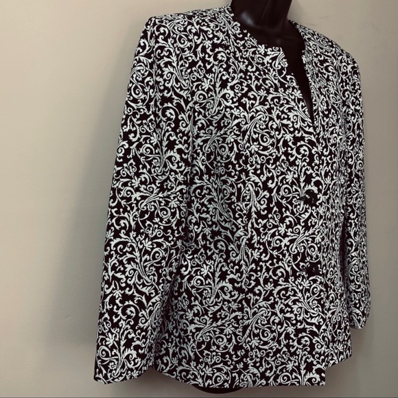 Alfred Dunner Blue Silver Brocade Vintage Padded Shoulder Suit Jacket - Picture 3 of 9